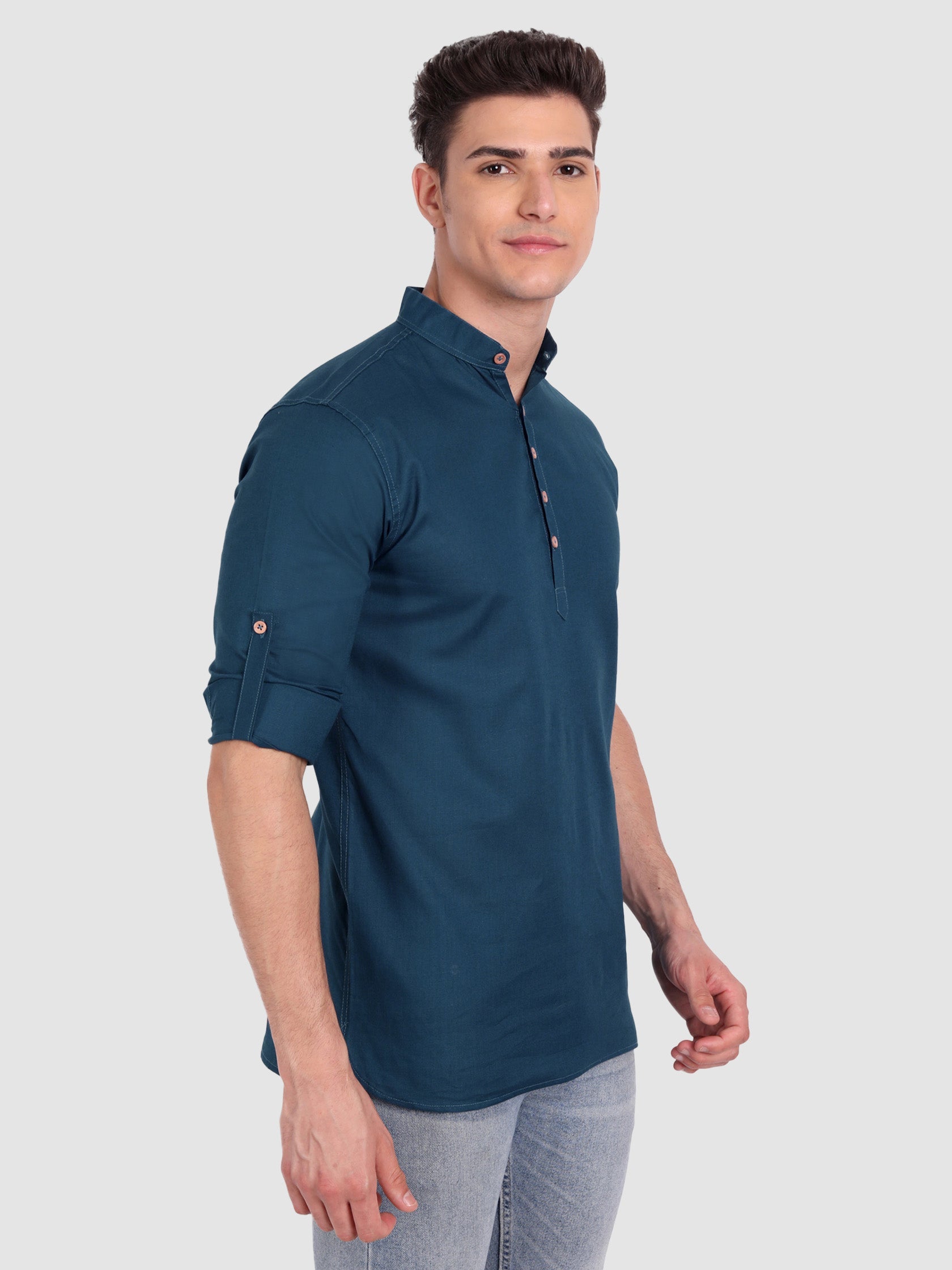 BULL FIRE Men Full Sleeve Roll Up Style Chinese Collar Cotton Kurta