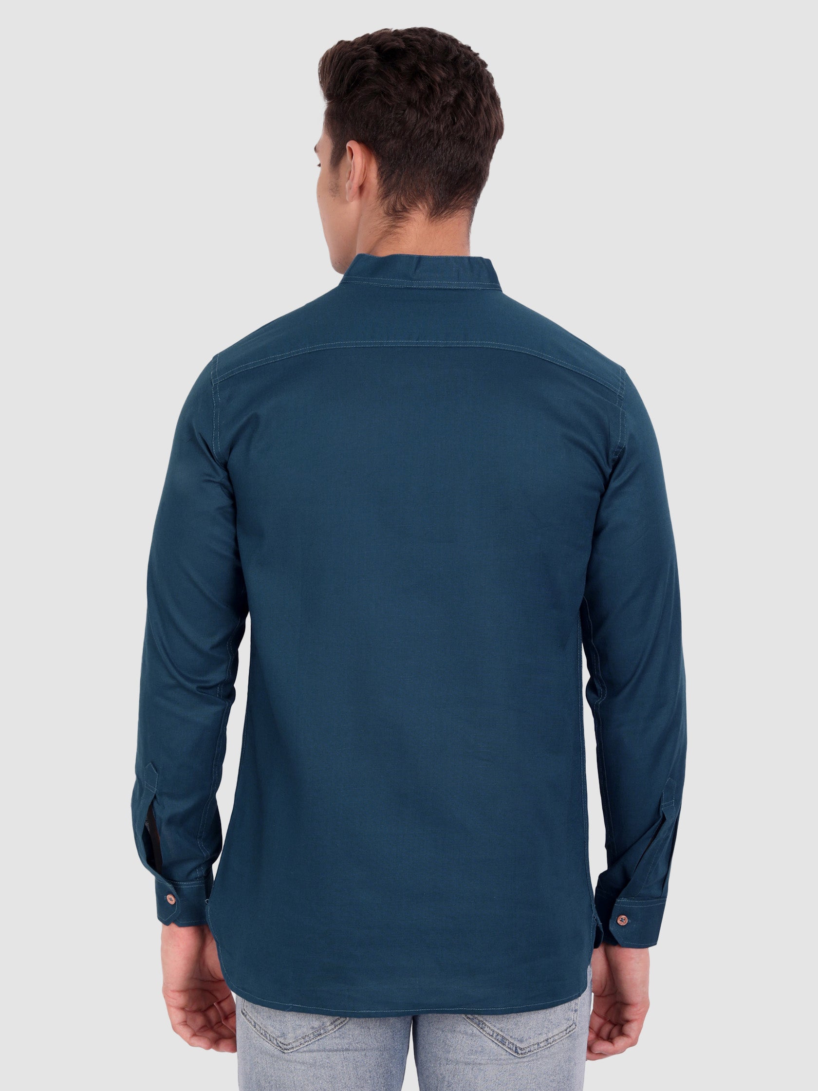 BULL FIRE Men Full Sleeve Roll Up Style Chinese Collar Cotton Kurta