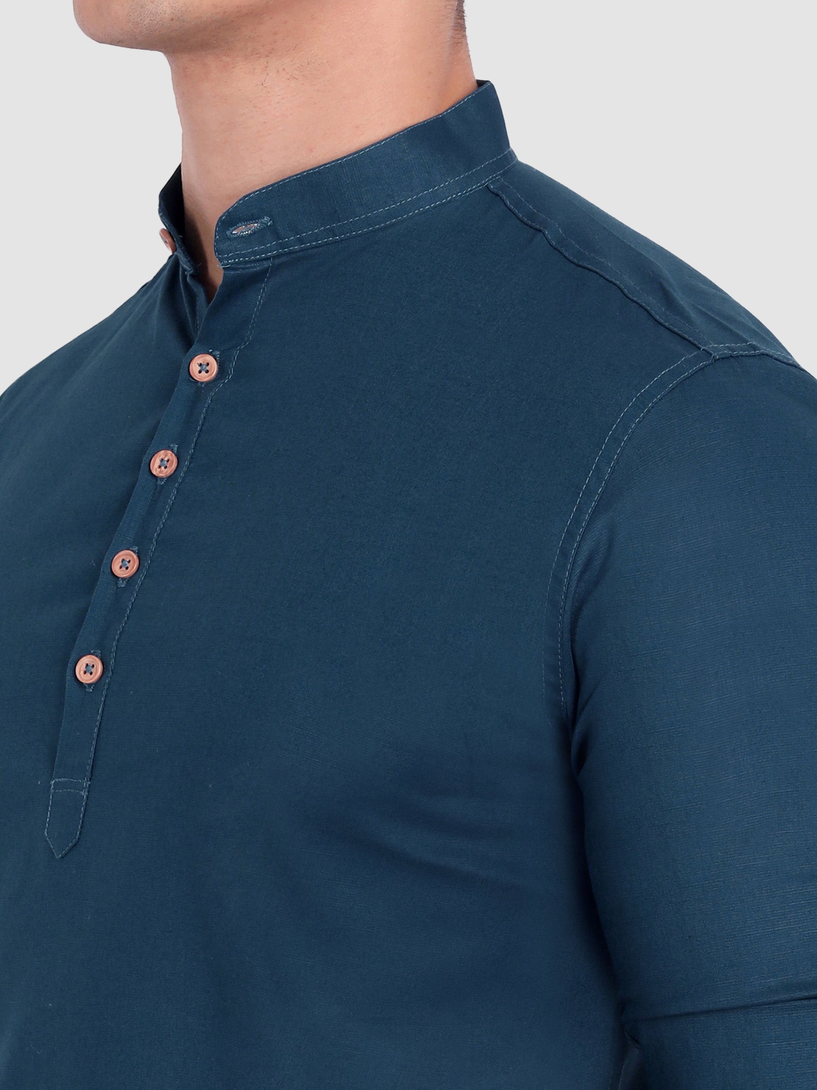 BULL FIRE Men Full Sleeve Roll Up Style Chinese Collar Cotton Kurta