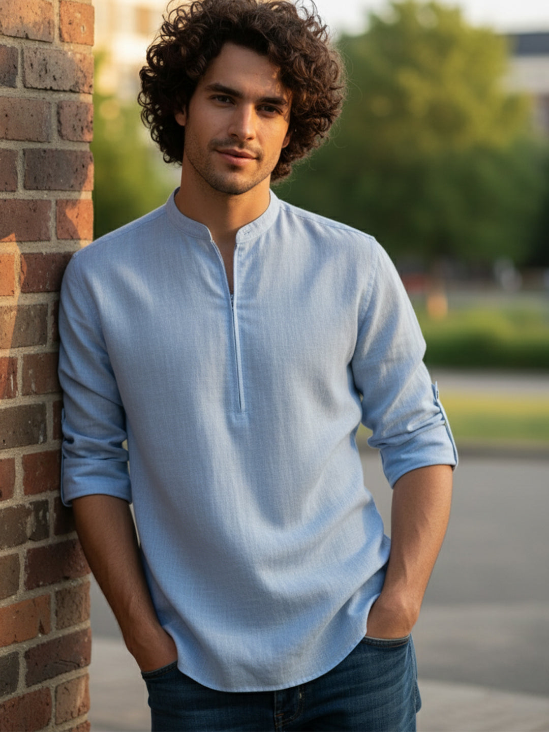 BULL FIRE Zipper Style Pure Cotton Full Sleeve Short Kurta