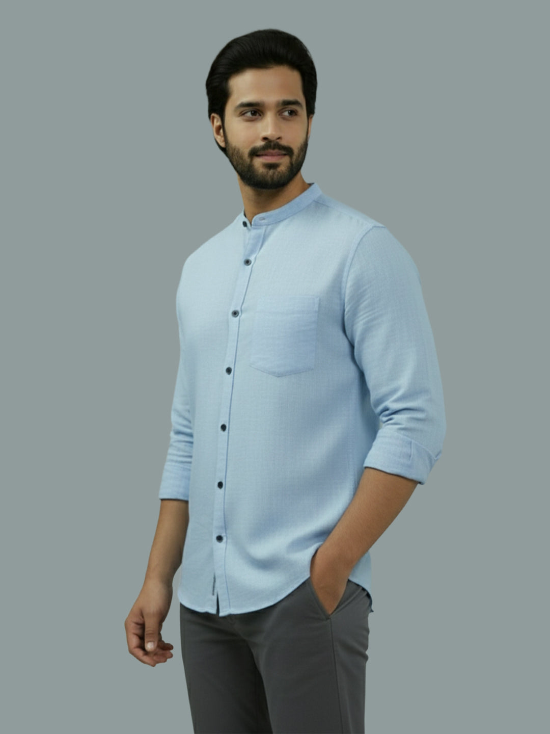 BULL FIRE Chinese Collar Full Sleeve Cotton Regular Fit Shirt For Men