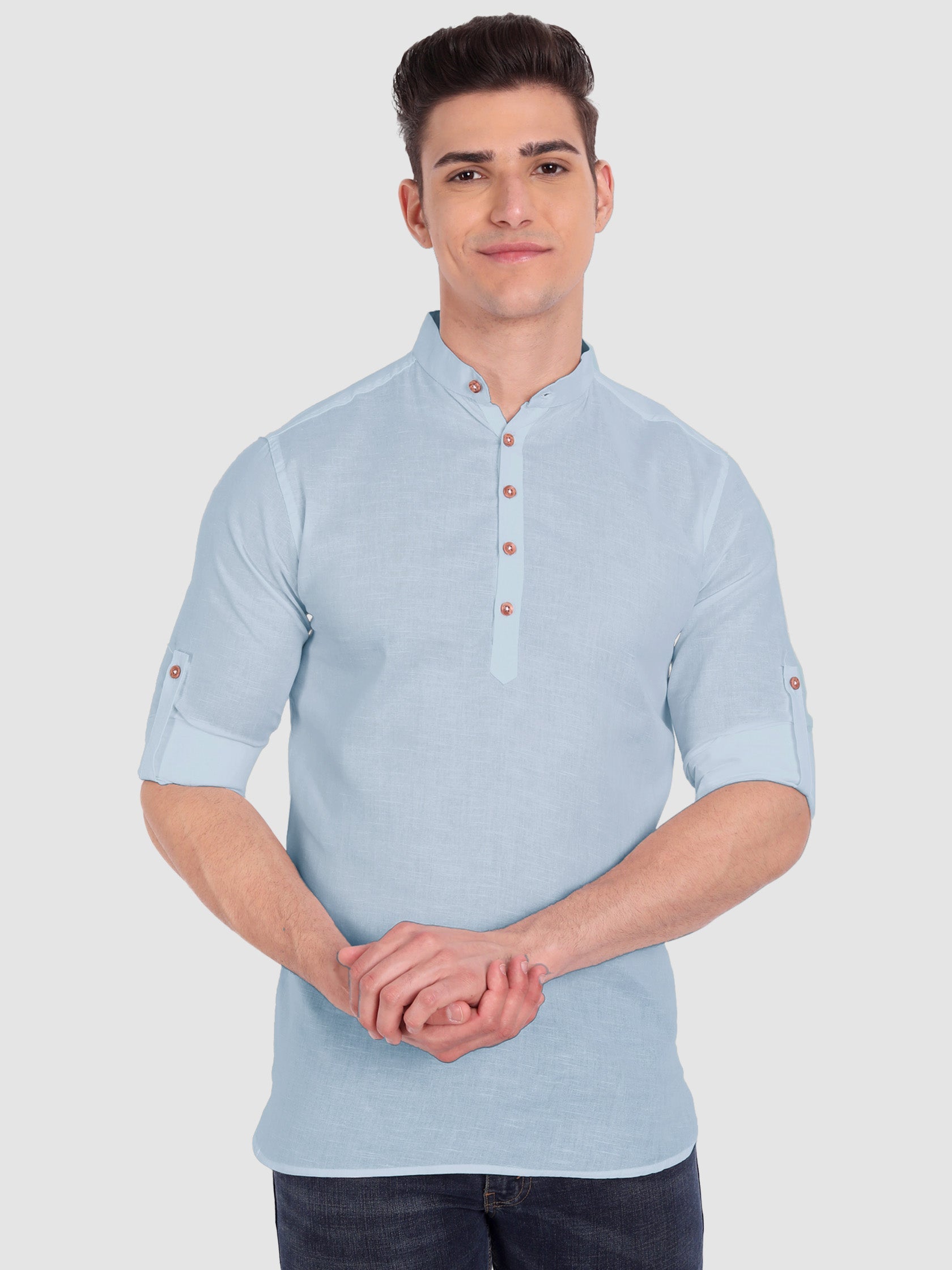 BULL FIRE Men Full Sleeve Roll Up Style Chinese Collar Cotton Kurta