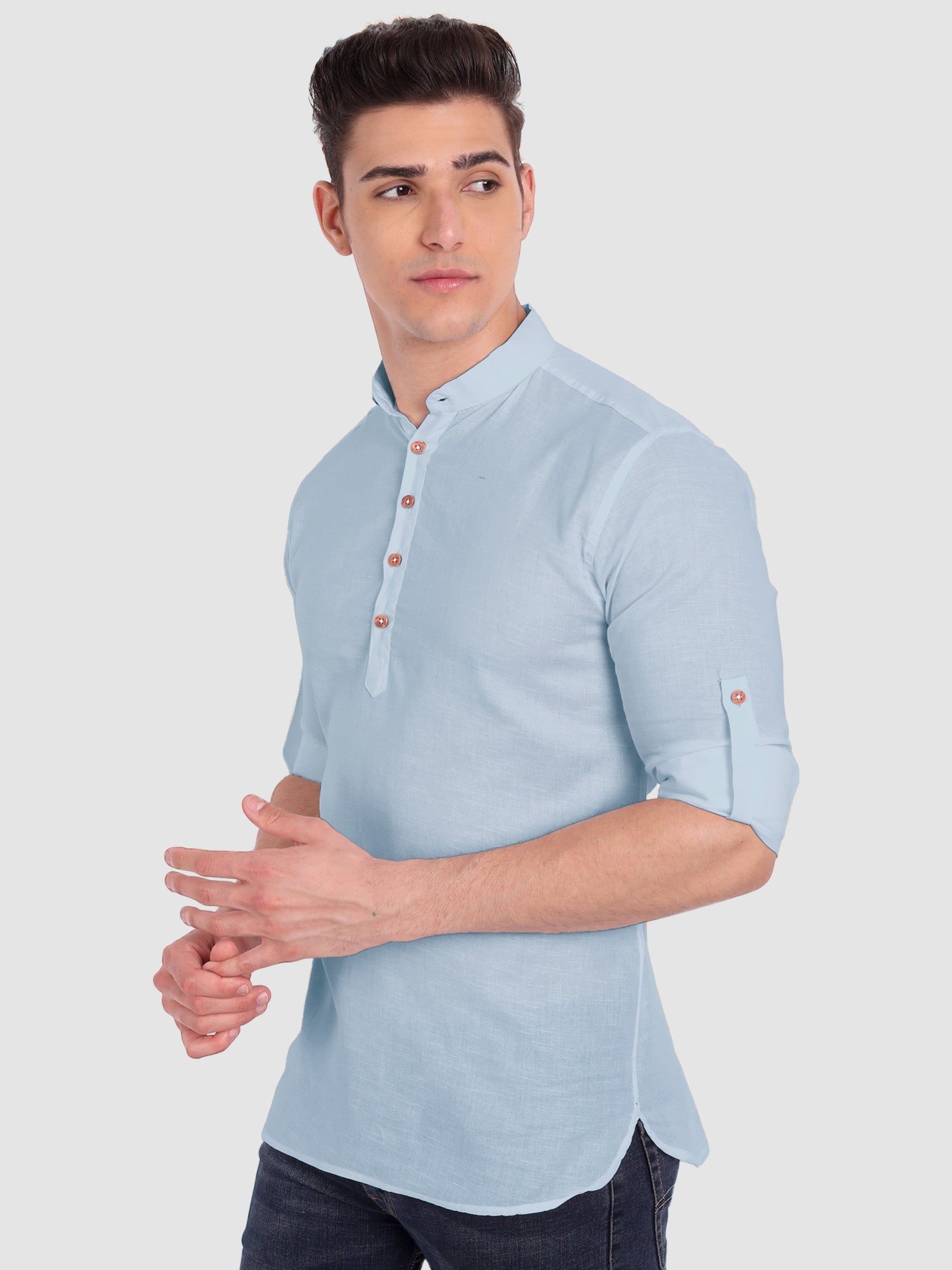 BULL FIRE Men Full Sleeve Roll Up Style Chinese Collar Cotton Kurta