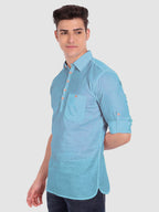 BULL FIRE Men Full Sleeve Roll Up Sleeve Style Spread Collar Pure Cotton Kurta