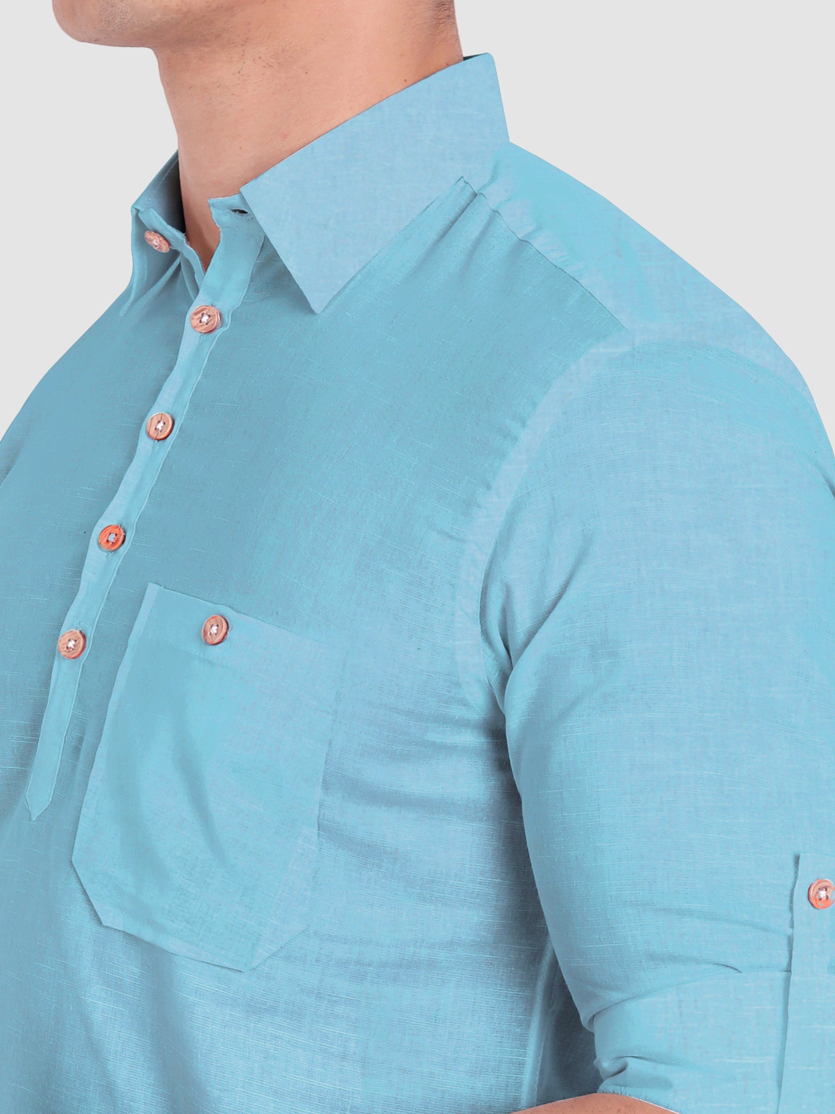 BULL FIRE Men Full Sleeve Roll Up Sleeve Style Spread Collar Pure Cotton Kurta