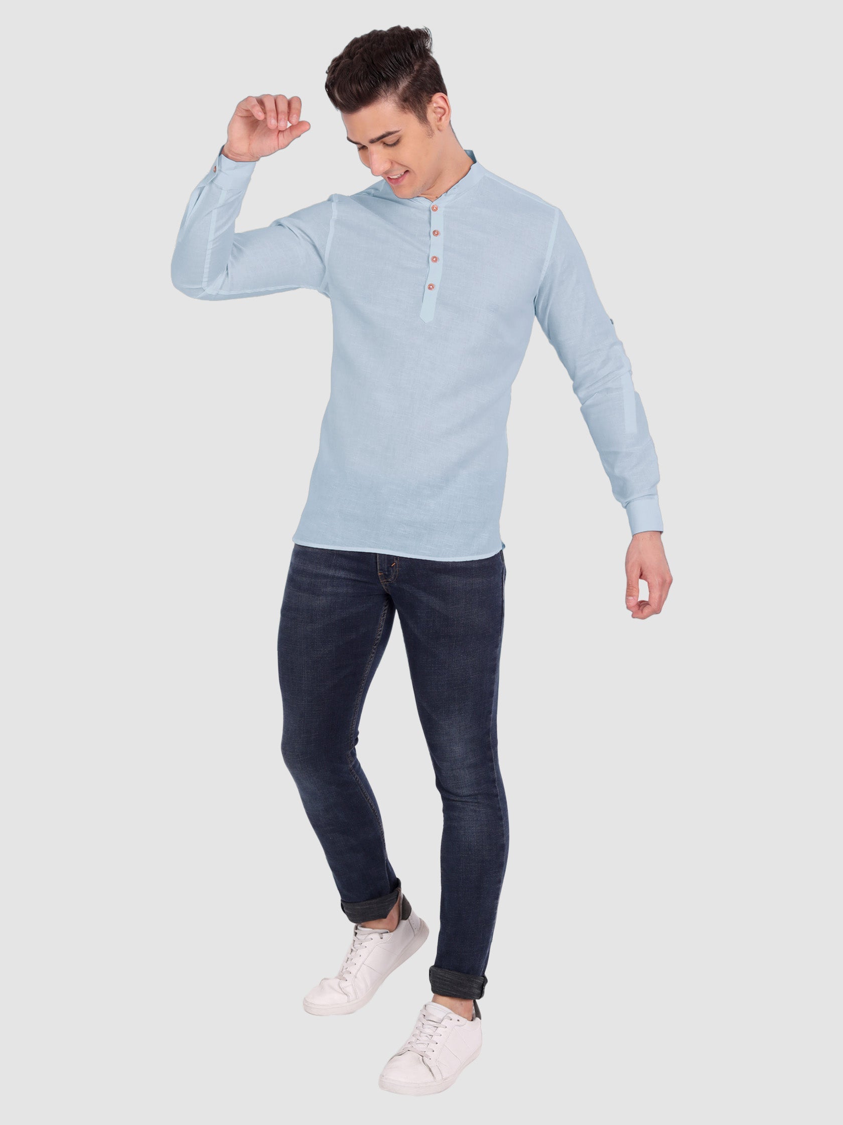 BULL FIRE Men Full Sleeve Roll Up Style Chinese Collar Cotton Kurta