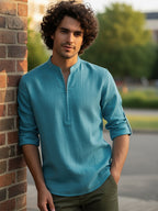 BULL FIRE Zipper Style Pure Cotton Full Sleeve Short Kurta