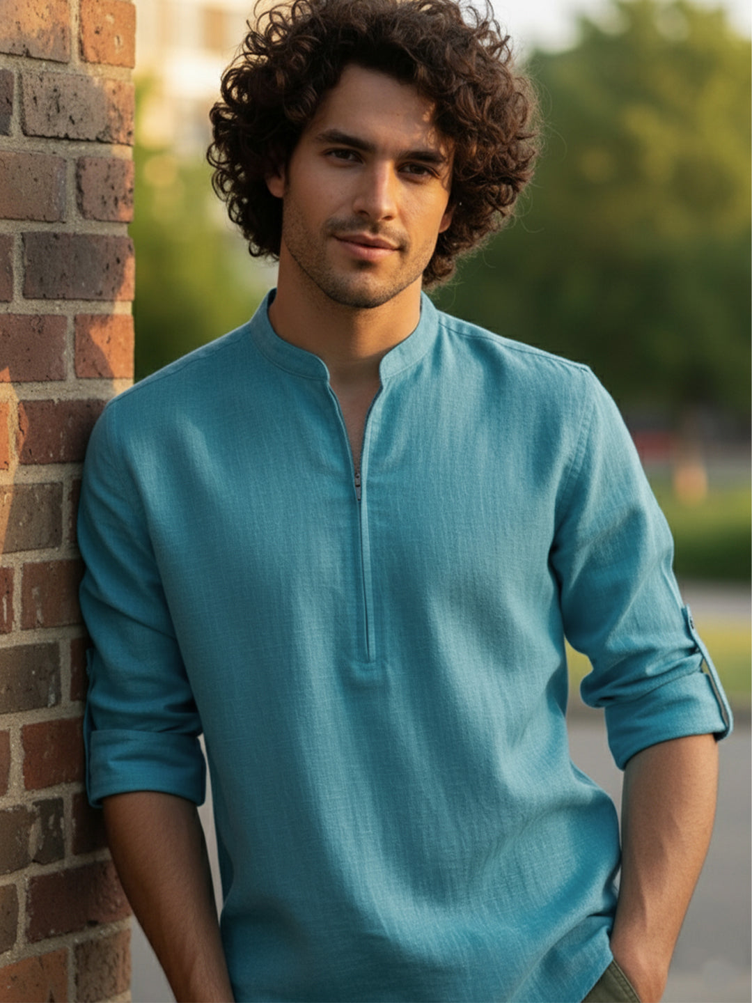 BULL FIRE Zipper Style Pure Cotton Full Sleeve Short Kurta