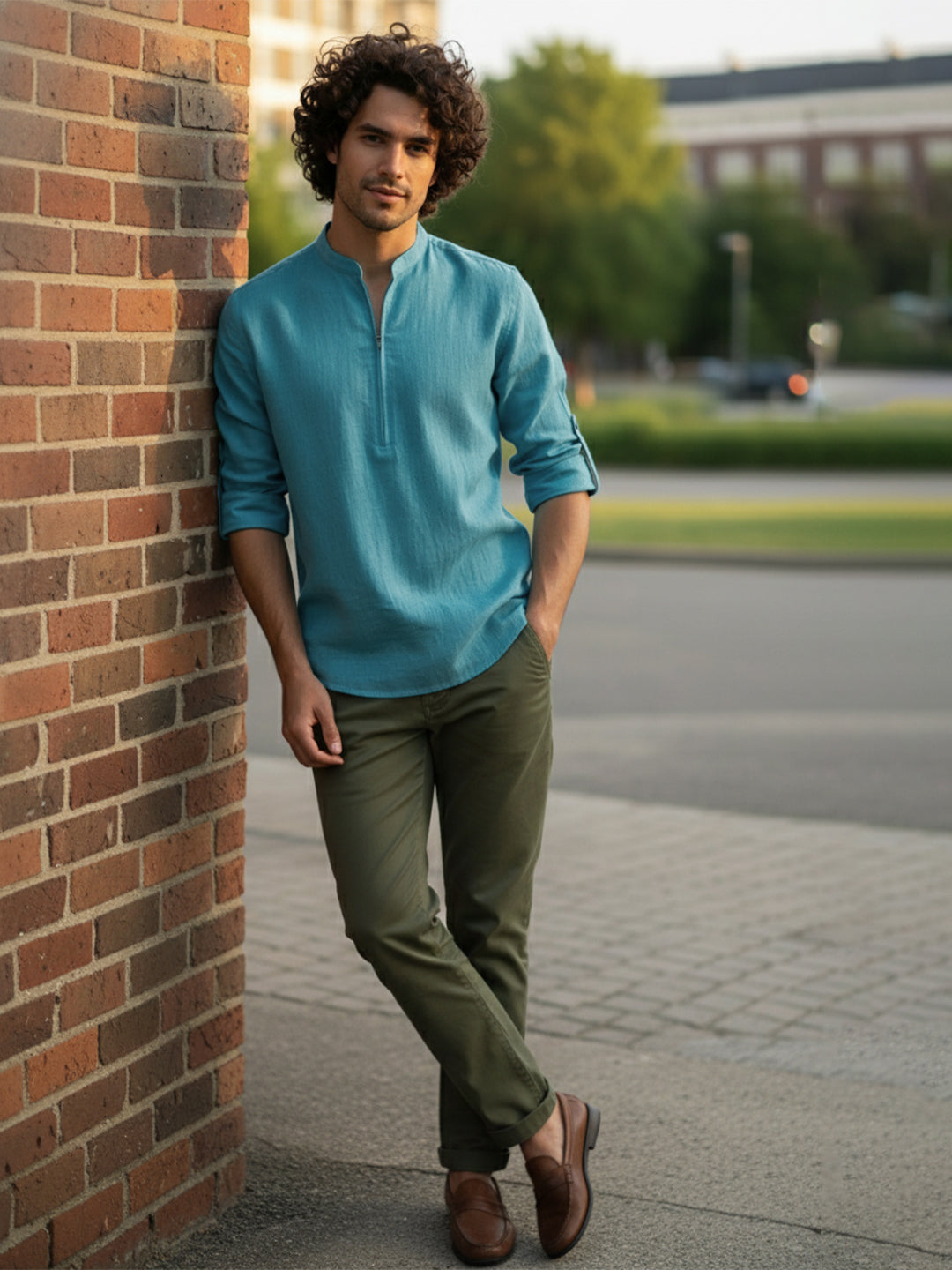BULL FIRE Zipper Style Pure Cotton Full Sleeve Short Kurta