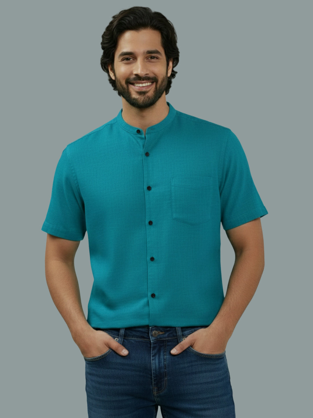 BULL FIRE Half Sleeve Chinese Collar Cotton Regular Fit Shirt For Men