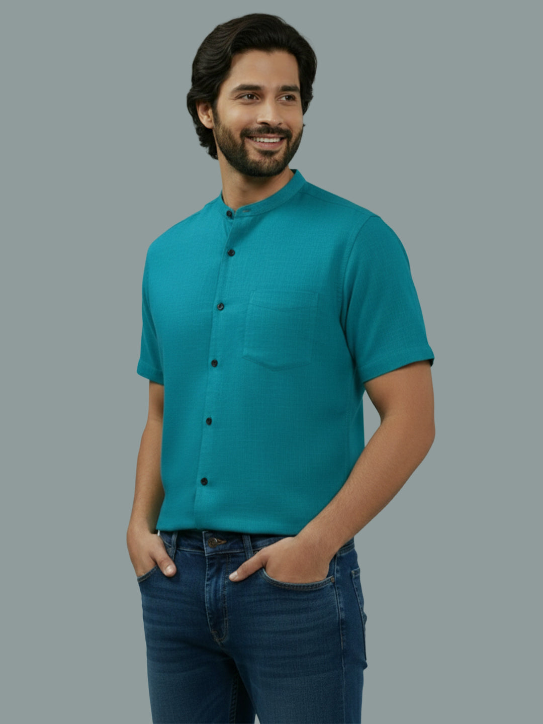 BULL FIRE Half Sleeve Chinese Collar Cotton Regular Fit Shirt For Men
