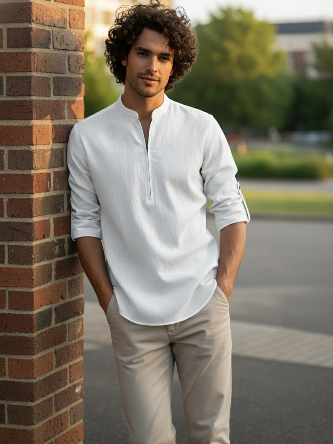 BULL FIRE Zipper Style Pure Cotton Full Sleeve Short Kurta
