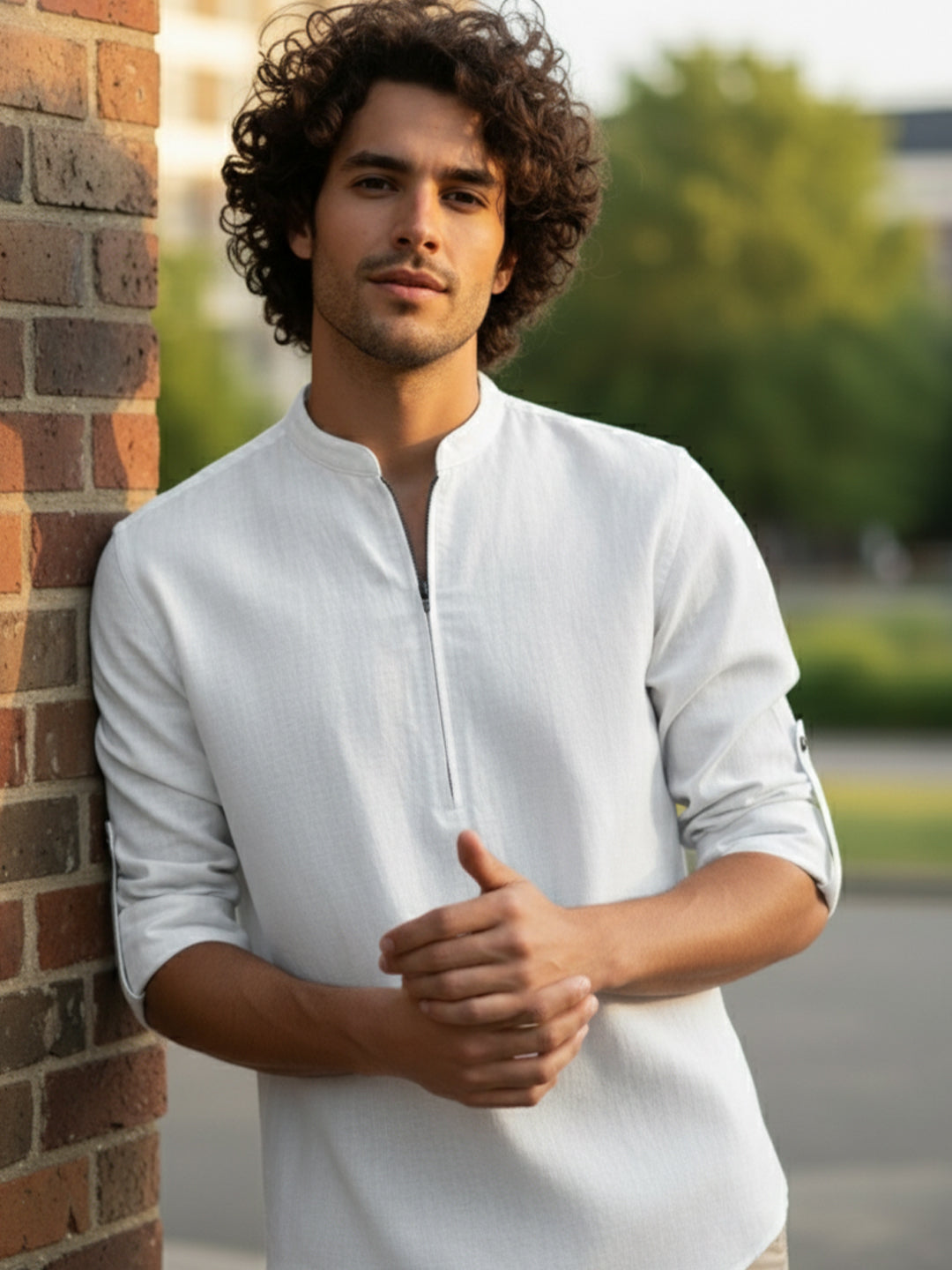 BULL FIRE Zipper Style Pure Cotton Full Sleeve Short Kurta