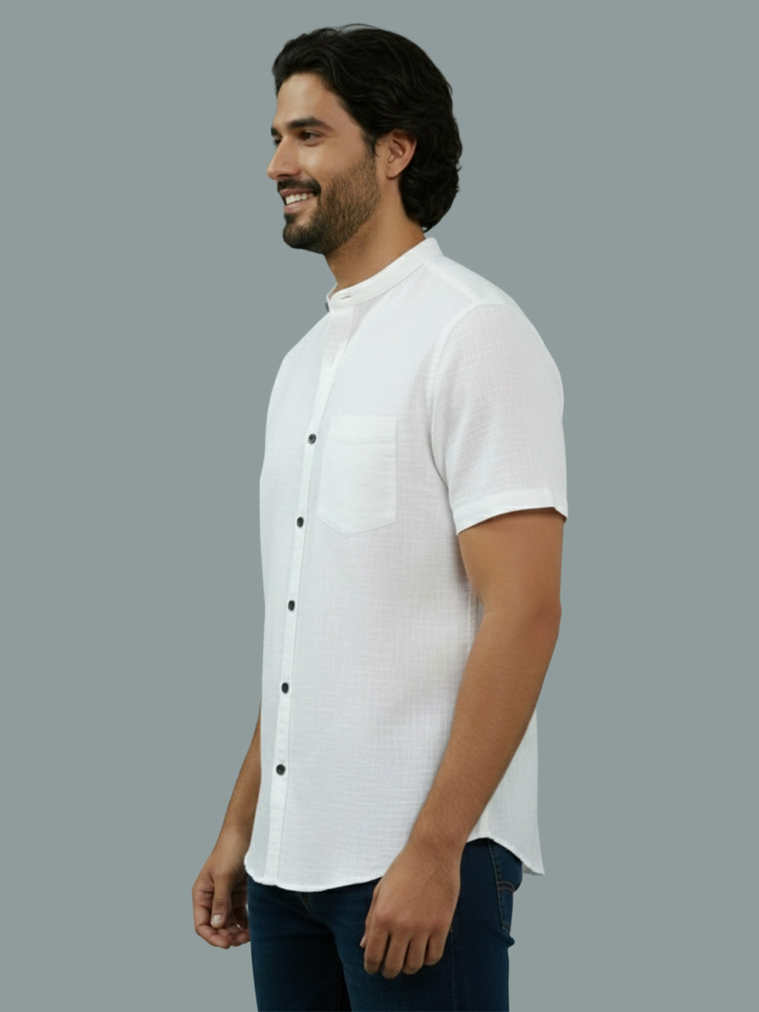 BULL FIRE Half Sleeve Chinese Collar Cotton Regular Fit Shirt For Men