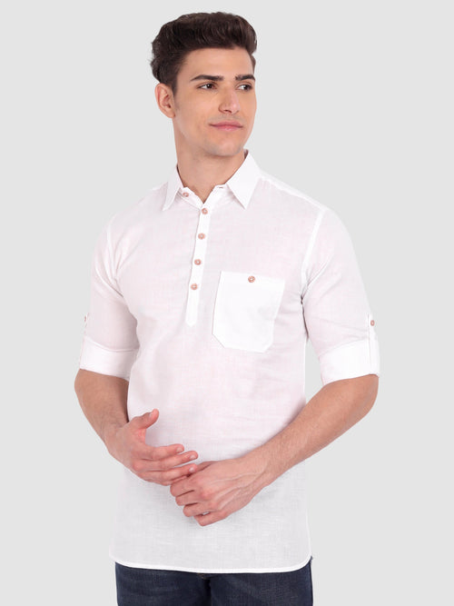 BULL FIRE Men Full Sleeve Roll Up Sleeve Style Spread Collar Pure Cotton Kurta
