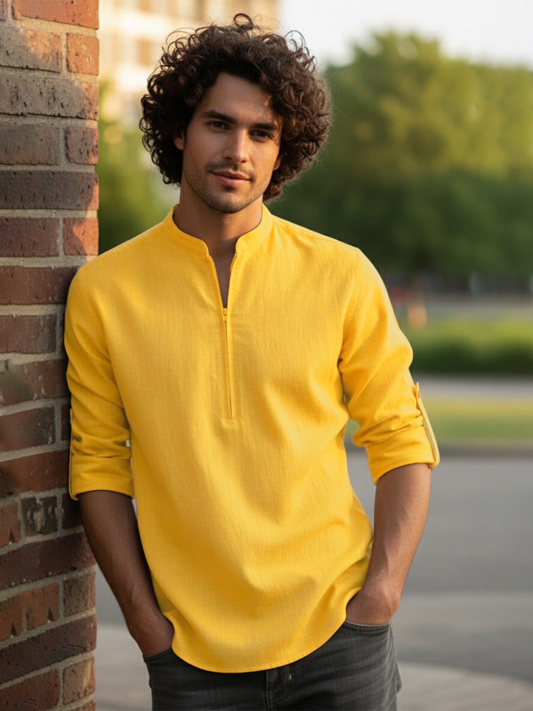 BULL FIRE Zipper Style Pure Cotton Full Sleeve Short Kurta