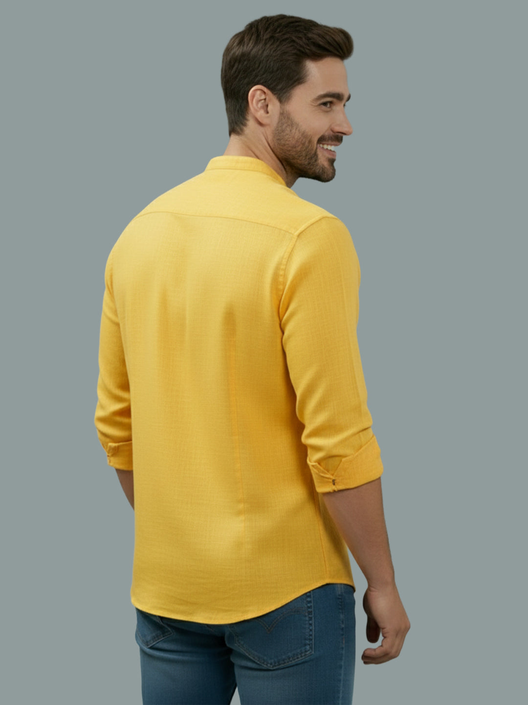 BULL FIRE Chinese Collar Full Sleeve Cotton Regular Fit Shirt For Men