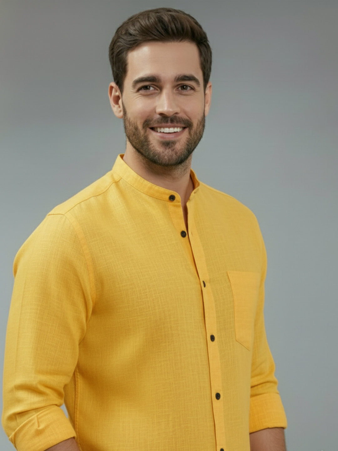 BULL FIRE Chinese Collar Full Sleeve Cotton Regular Fit Shirt For Men