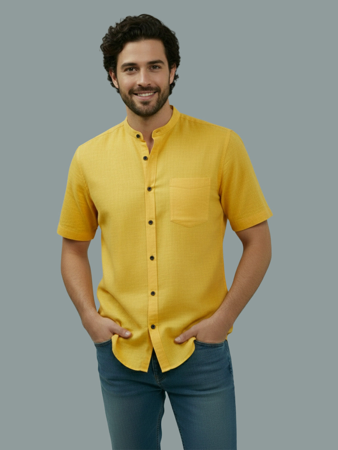 BULL FIRE Half Sleeve Chinese Collar Cotton Regular Fit Shirt For Men