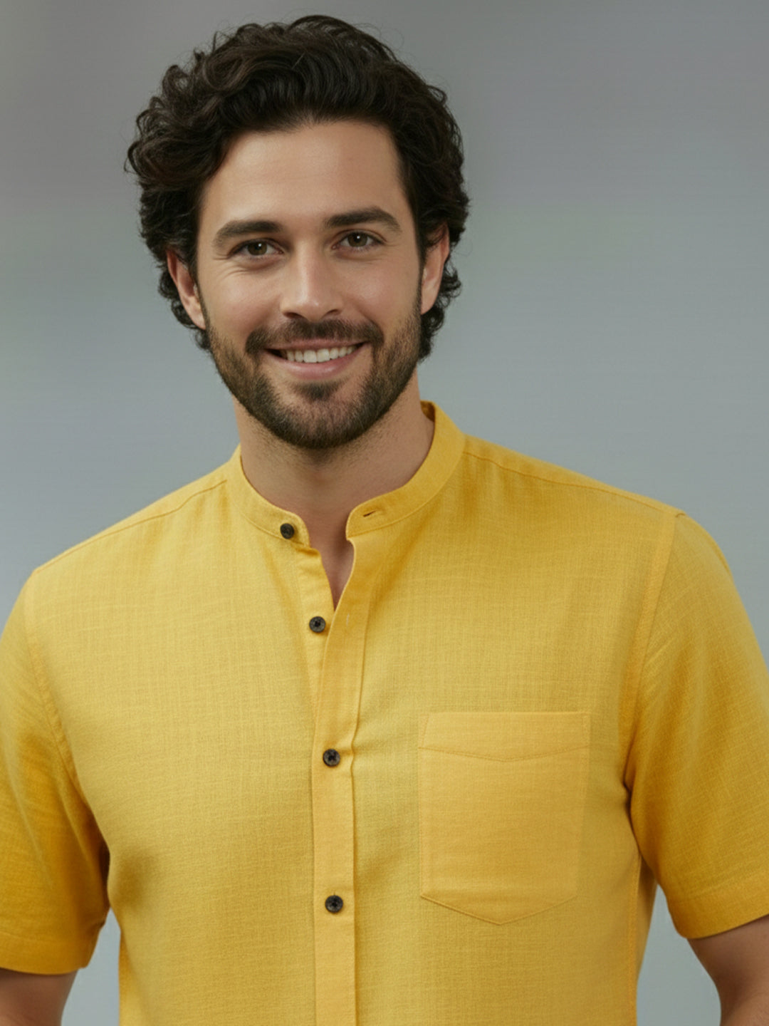 BULL FIRE Half Sleeve Chinese Collar Cotton Regular Fit Shirt For Men