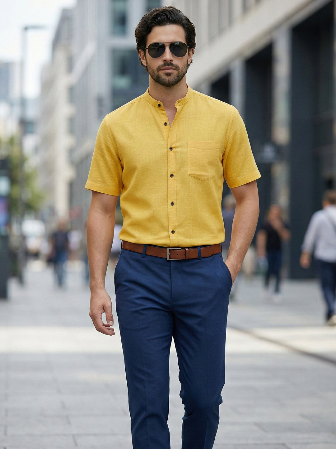 BULL FIRE Half Sleeve Chinese Collar Cotton Regular Fit Shirt For Men