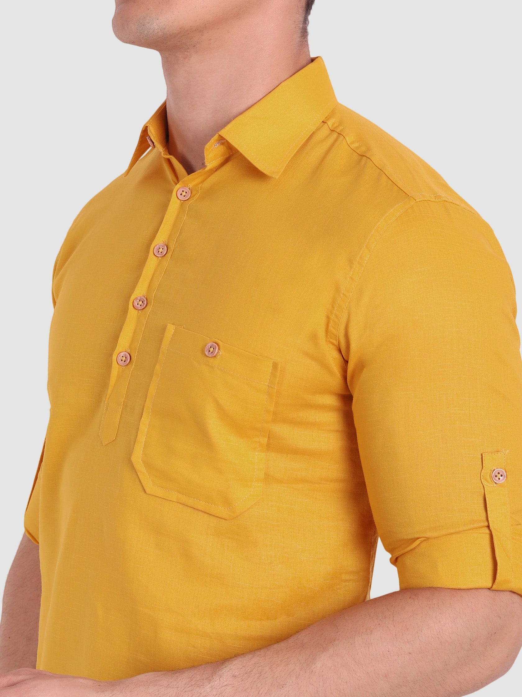 BULL FIRE Men Full Sleeve Roll Up Sleeve Style Spread Collar Pure Cotton Kurta